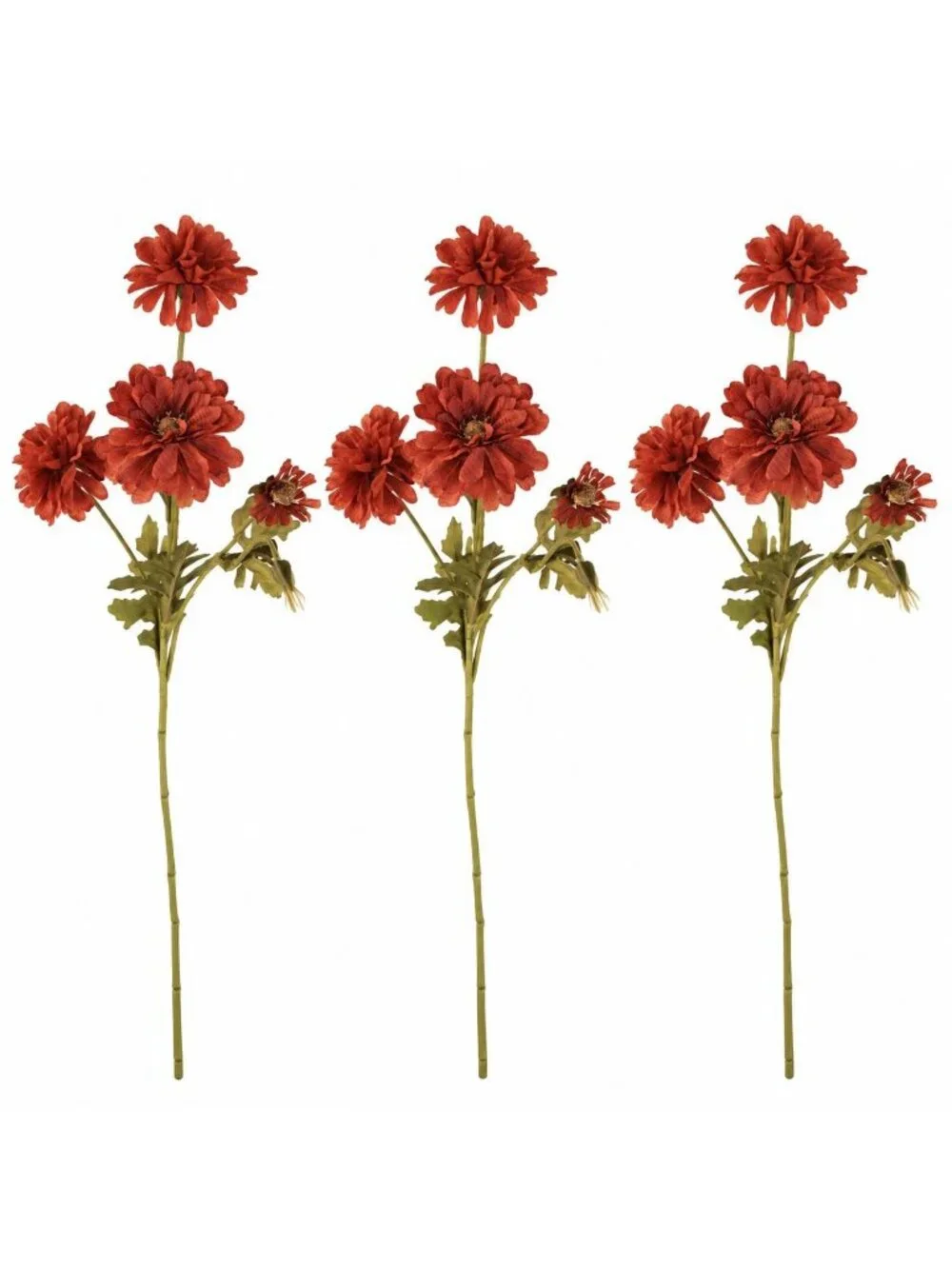 Rust Red Artificial Mum Stems Set of 3 21 Inch Faux Chrysanthemum Flowers Fall T